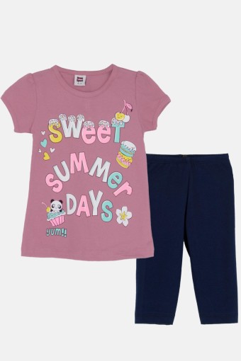 KARAMSA BEBE - Karamsa Kız Çocuk Şortlu Takım Sweat - Koyu Pembe