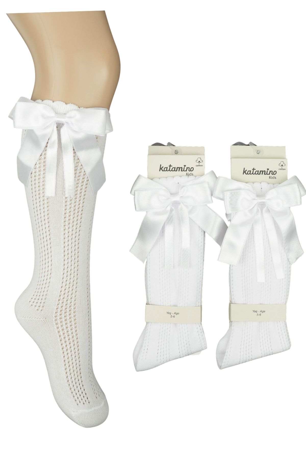 Katamino Kız Çocuk Dizaltı Çorap Frezya File Aksesuarlı - Thumbnail