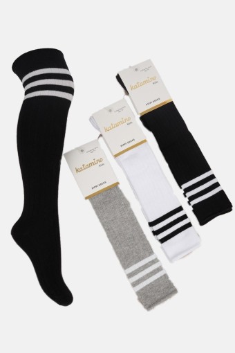 ARTI - Katamino Kız Çocuk Dizüstü Çorap Çizgili Pamuklu
