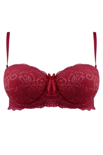 CLARA - Ked Kadın Destekli Straplez Sütyen Dantelli - Bordo