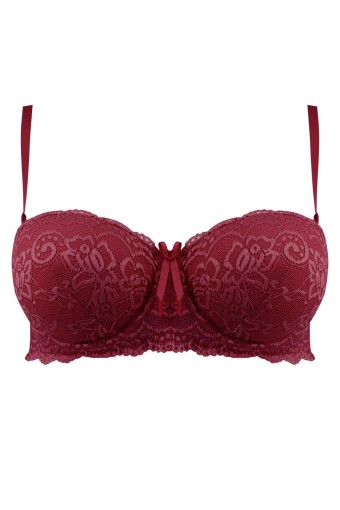 CLARA - Ked Kadın Destekli Straplez Sütyen Dantelli - Kırmızı