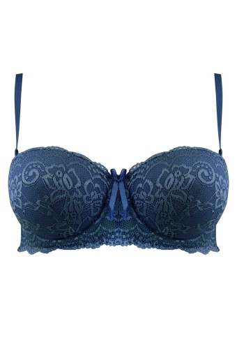 CLARA - Ked Kadın Destekli Straplez Sütyen Dantelli - Petrol