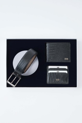 KİĞILI - Kiğılı Erkek Lezard Desen Kemer (130cm) Cüzdan Kartlık Set