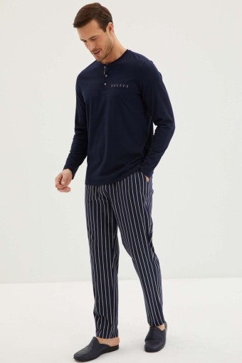 KİĞILI - Kiğılı Erkek Patlı Uzun Kollu Pijama Takımı Çizgili Alt
