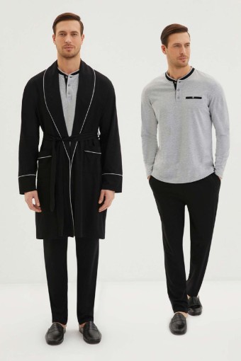 KİĞILI - Kiğılı Erkek Pijama Takımı Cepli 3 Düğmeli 3'lü Rob Takım Penye