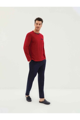 KİĞILI - Kiğılı Erkek Yarım Bisiklet Yaka Uzun Kollu Pijama Takımı