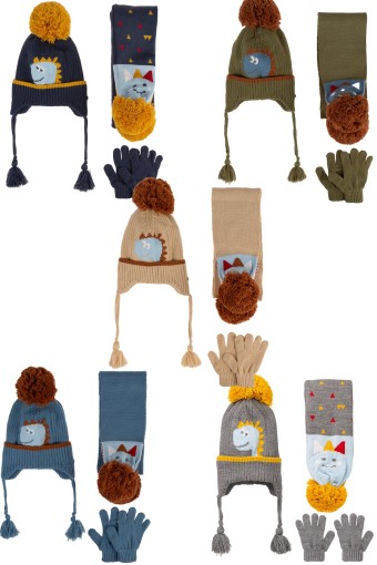 KİTTİ - Kitti Erkek Bebek Atkı Bere Eldiven Takım Ponponlu İçi Polarlı 1-4 Yaş (1)