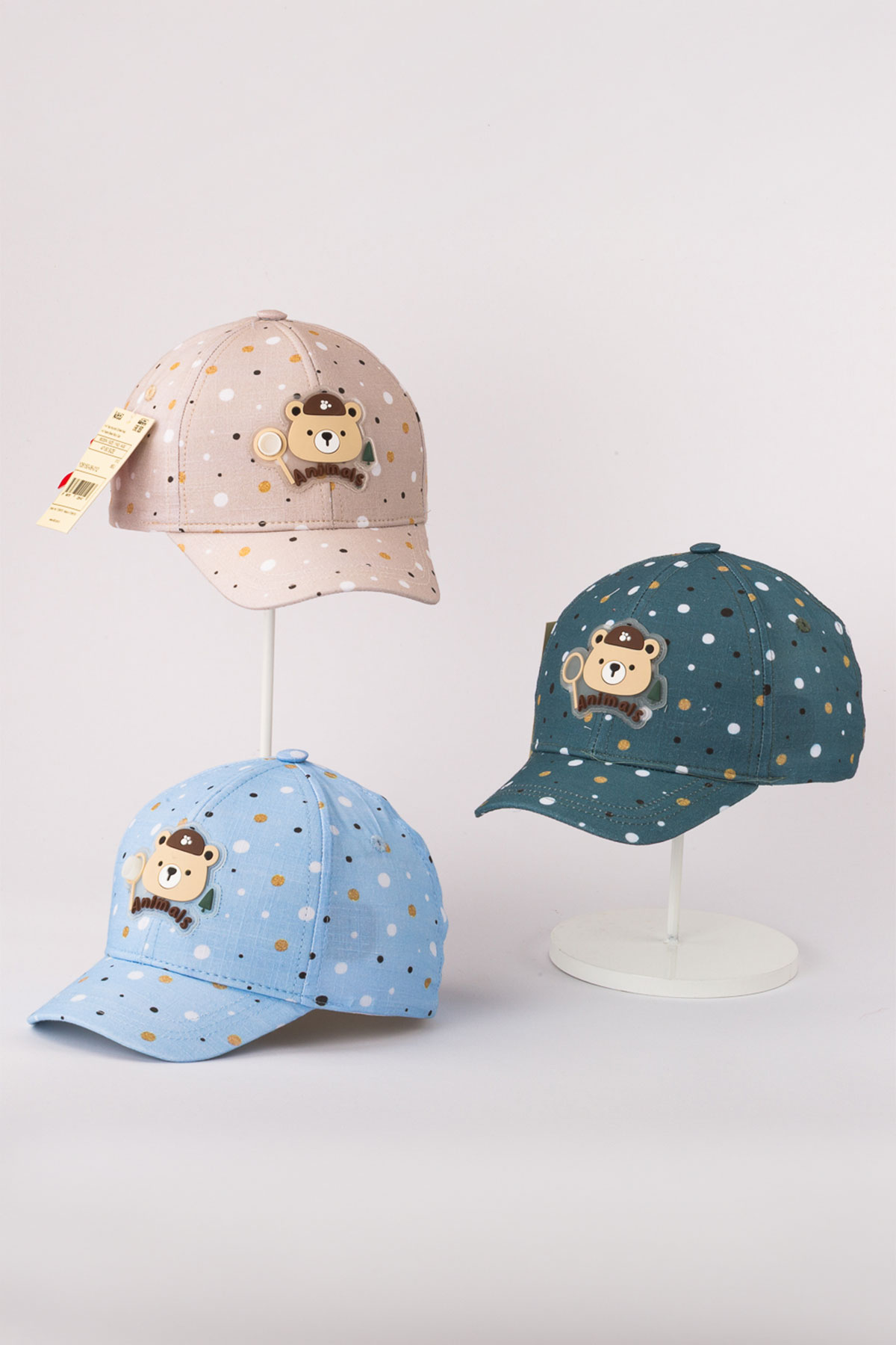 Kitti Erkek Bebek Ayıcıklı Puantiyeli Kep - Thumbnail