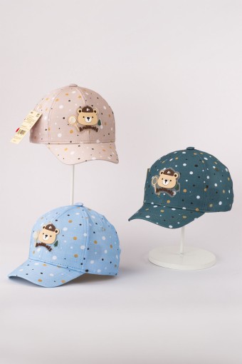 KİTTİ - Kitti Erkek Bebek Ayıcıklı Puantiyeli Kep