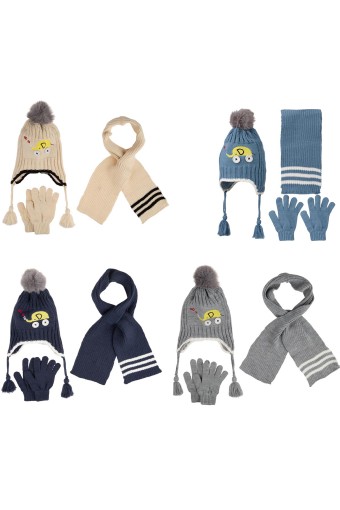 KİTTİ - Kitti Erkek Çocuk Atkı Bere Eldiven Takım İçi Polarlı 4-8 Yaş