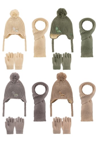 KİTTİ - Kitti Erkek Çocuk Atkı Bere Eldiven Takım Tek Ponponlu