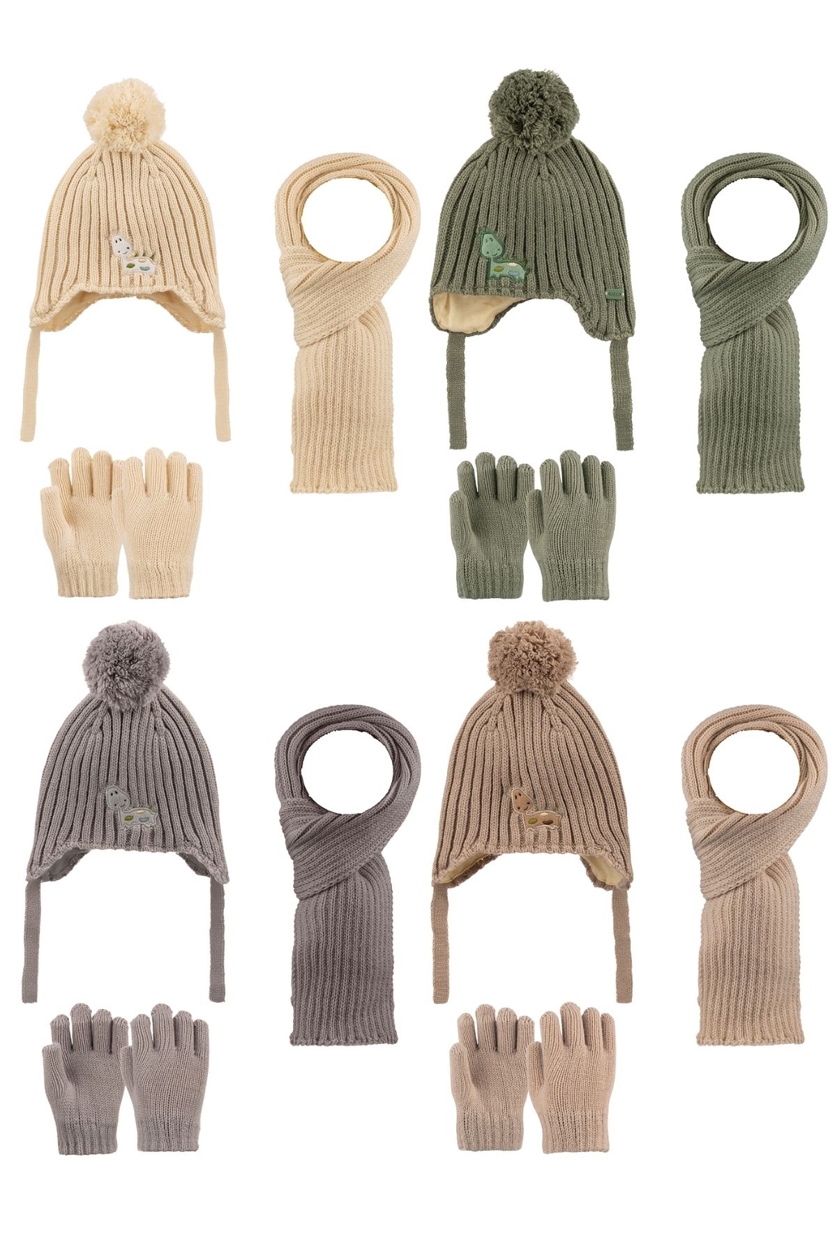 Kitti Erkek Çocuk Atkı Bere Eldiven Takım Tek Ponponlu - Thumbnail