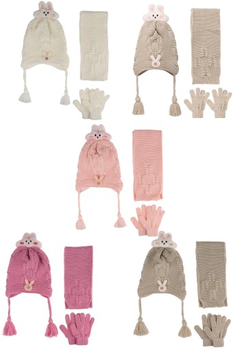 KİTTİ - Kitti Kız Bebek Atkı Bere Eldiven Takım Ponponlu İçi Polarlı 1-4 Yaş