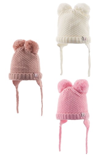 KİTTİ - Kitti Kız Bebek Kulaklıklı Bere 0-18 Ay Çift Ponponlu (1)