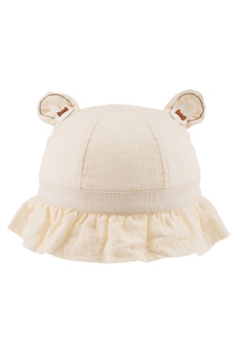 KİTTİ - Kitti Kız Bebek Maksi Şapka Kulak Detaylı Kenarları Fırfırlı 44-47 Cm