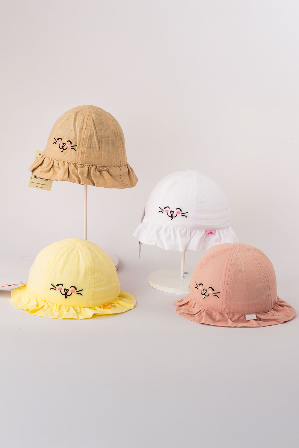 Kitti Kız Bebek Şapka Fötr 0-18 Ay Kedi Baskılı - Thumbnail