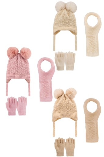 KİTTİ - Kitti Kız Çocuk Atkı Bere Eldiven Takım İki Ponponlu (1)