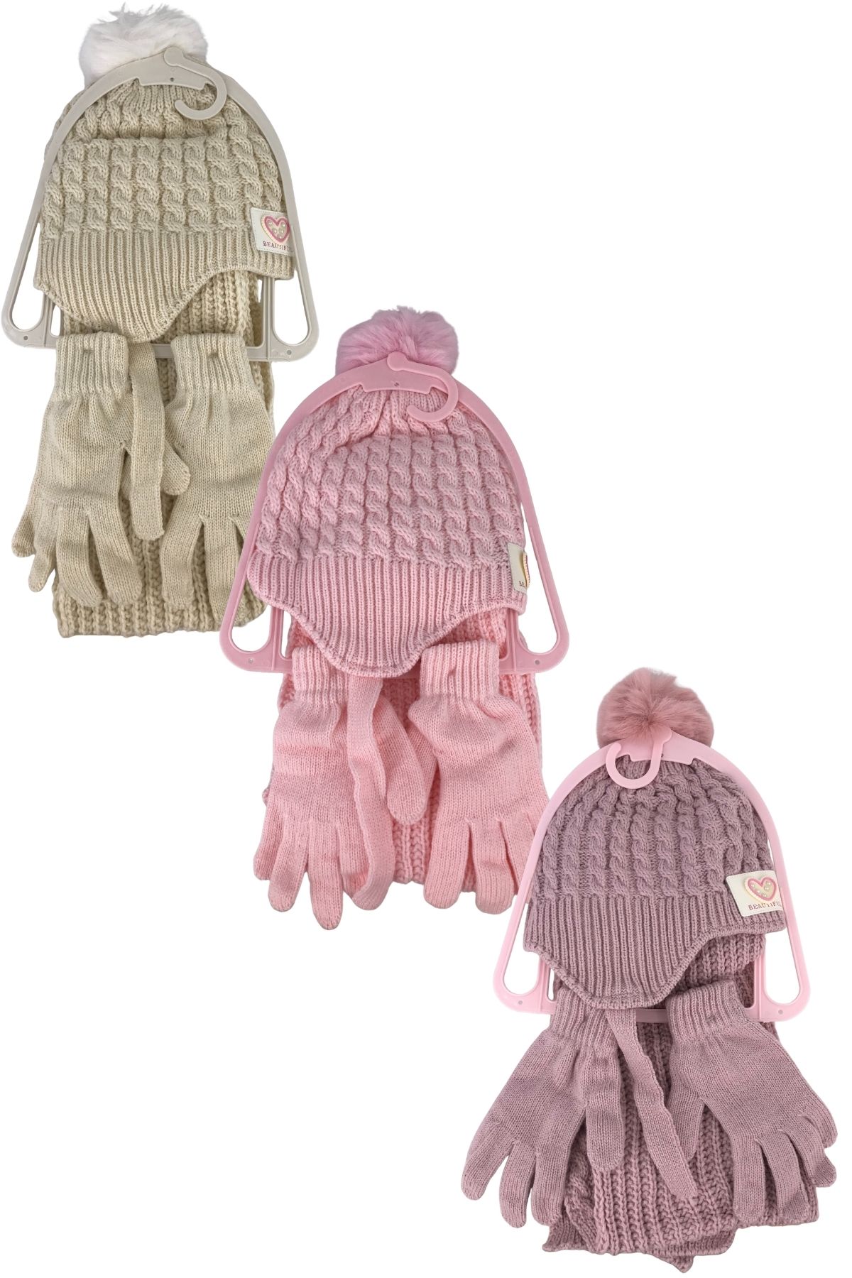 Kitti Kız Çocuk Atkı Bere Eldiven Takım Tek Ponponlu - Thumbnail