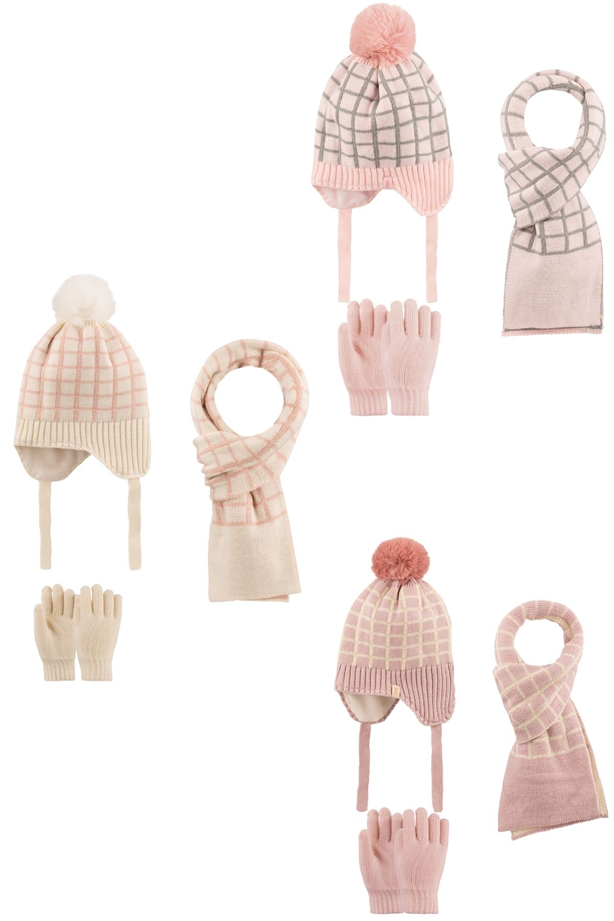 Kitti Kız Çocuk Atkı Bere Eldiven Takımı Tek Ponponlu - Thumbnail