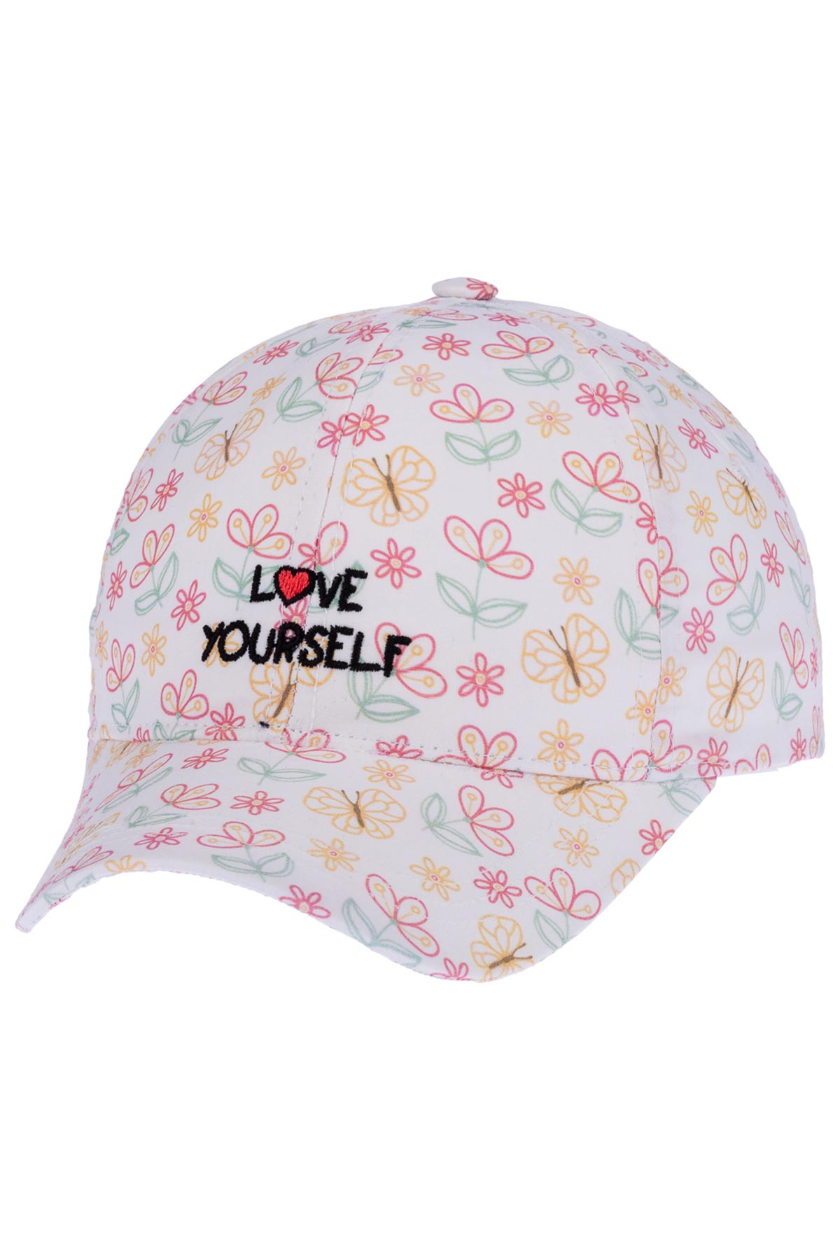 Kitti Kız Çocuk Cap Şapka Çiçek Desenli 4-8 Yaş - Thumbnail