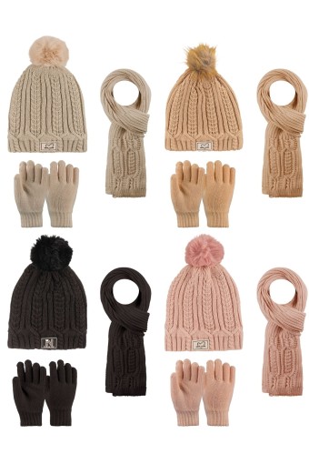 KİTTİ - Kitti Kız Garson Atkı Bere Eldiven Takım İçi Polarlı 9-15 Yaş Ponponlu