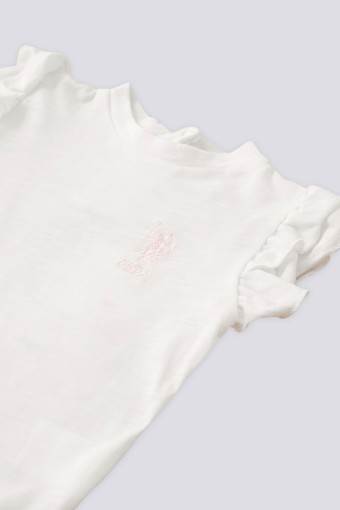 U.S POLO-YASİN TEKSTİL - Kız Bebek 2'li Takım Kısa Kol Süprem Kol Ve Bacak Detayı Fırfırlı - Krem (1)