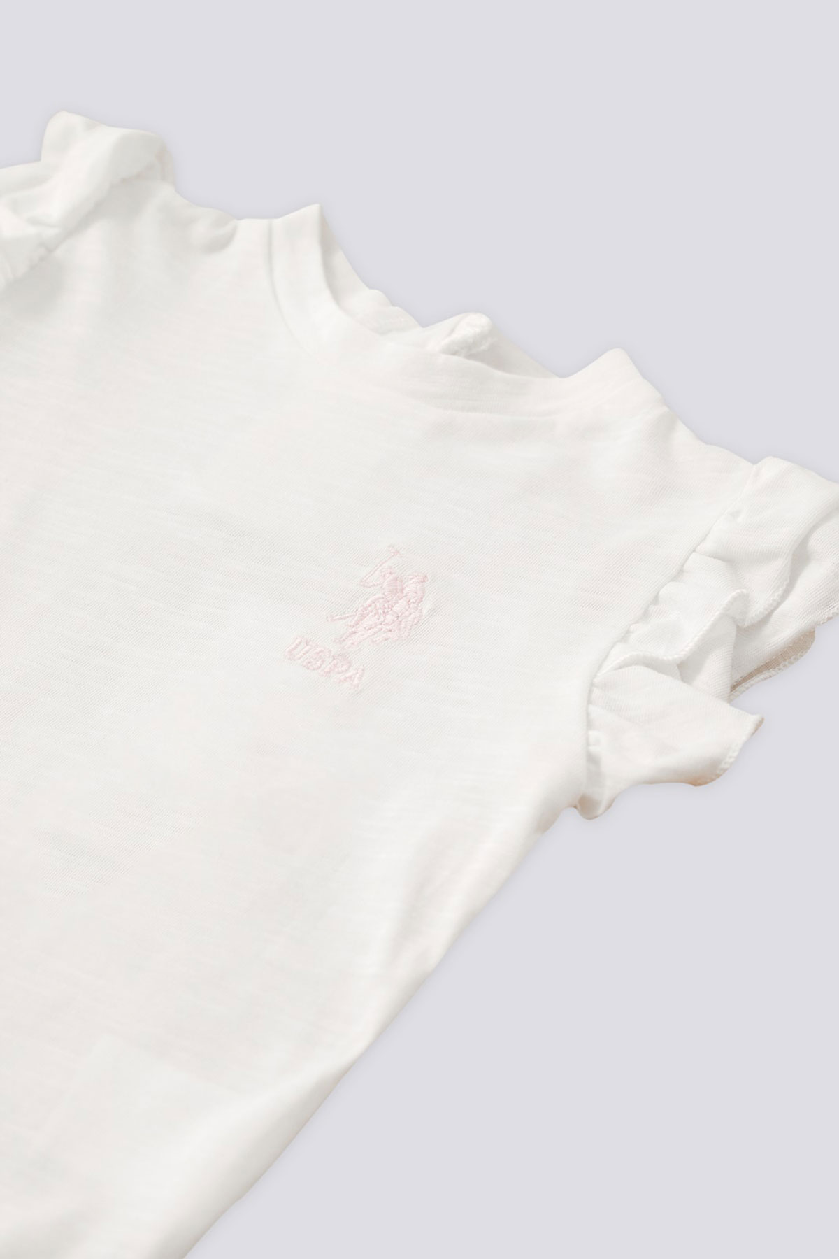 Kız Bebek 2'li Takım Kısa Kol Süprem Kol Ve Bacak Detayı Fırfırlı - Krem - Thumbnail