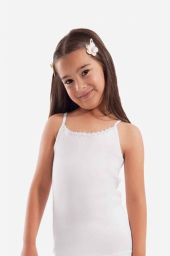 SEDEF YILDIZ - Sedef Yıldız Kız Çocuk İp Askılı Pamuklu Atlet - Beyaz - 0