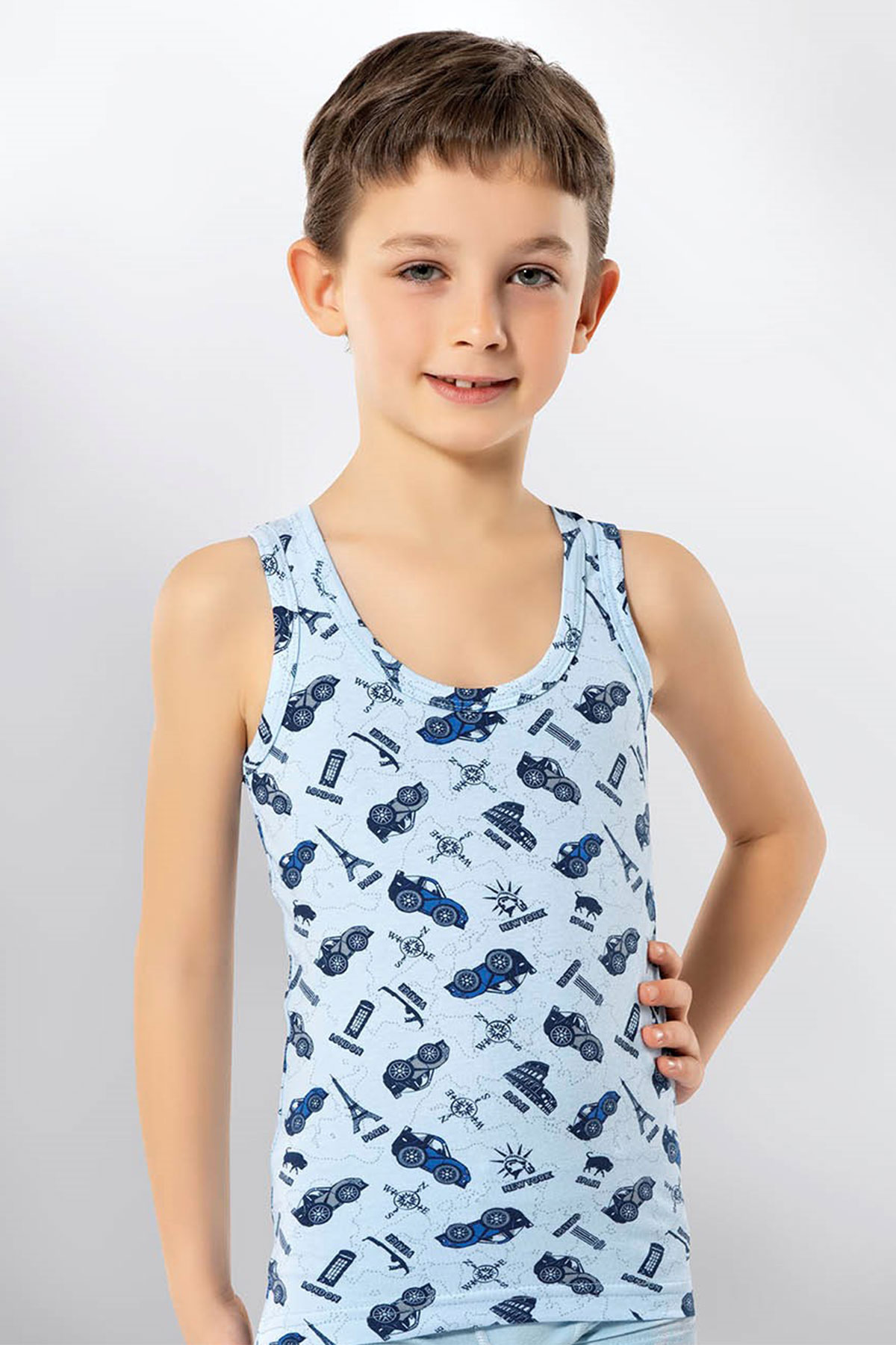 Kota Erkek Çocuk Kalın Askılı Atlet Desenli Pamuklu - Thumbnail