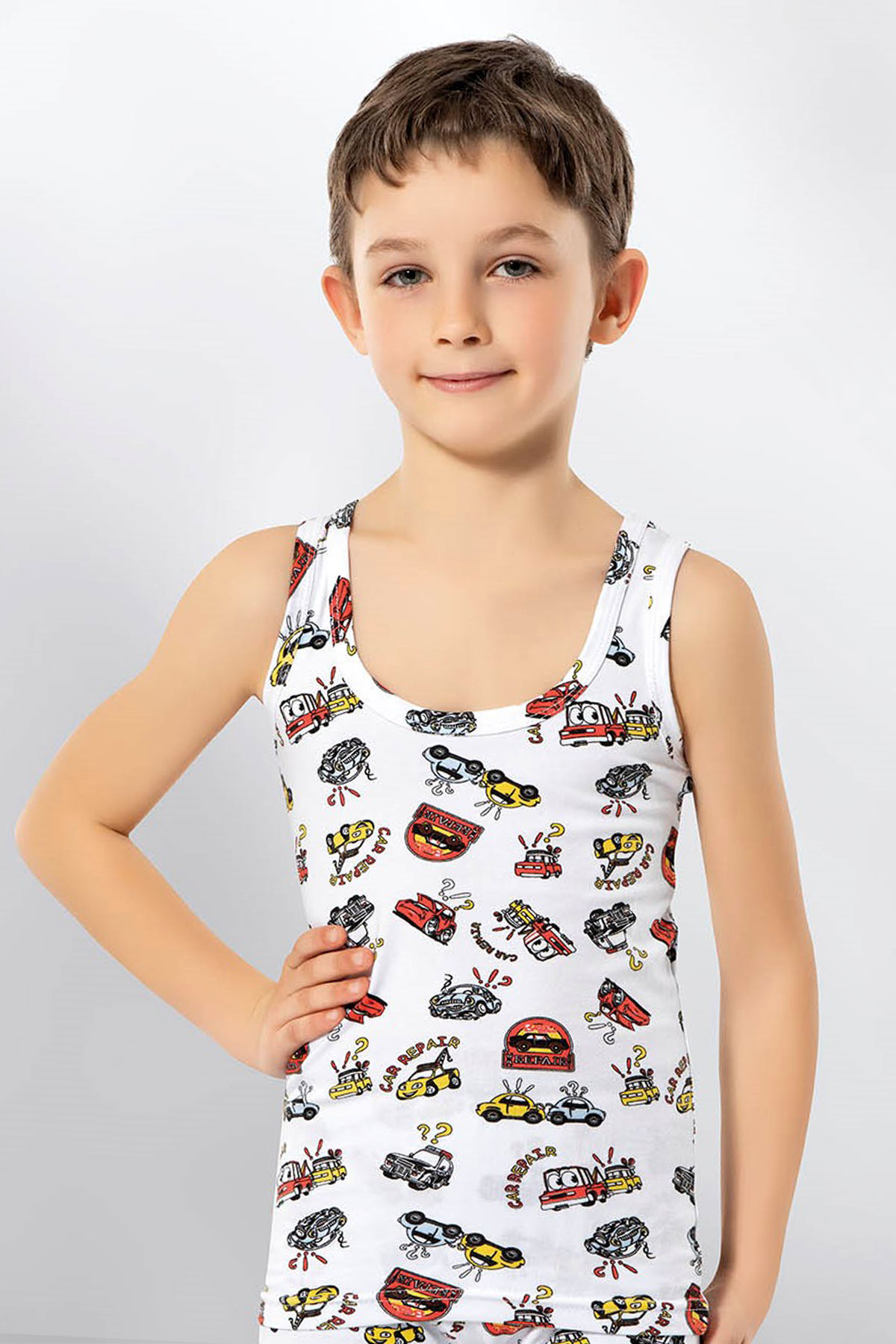 Kota Erkek Çocuk Kalın Askılı Atlet Desenli Pamuklu - Thumbnail