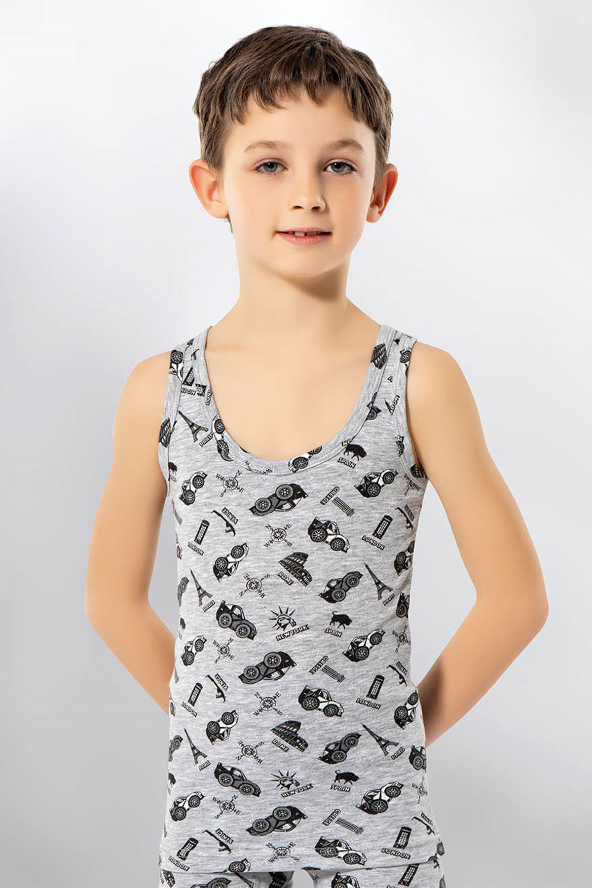 Kota Erkek Çocuk Kalın Askılı Atlet Desenli Pamuklu - Thumbnail