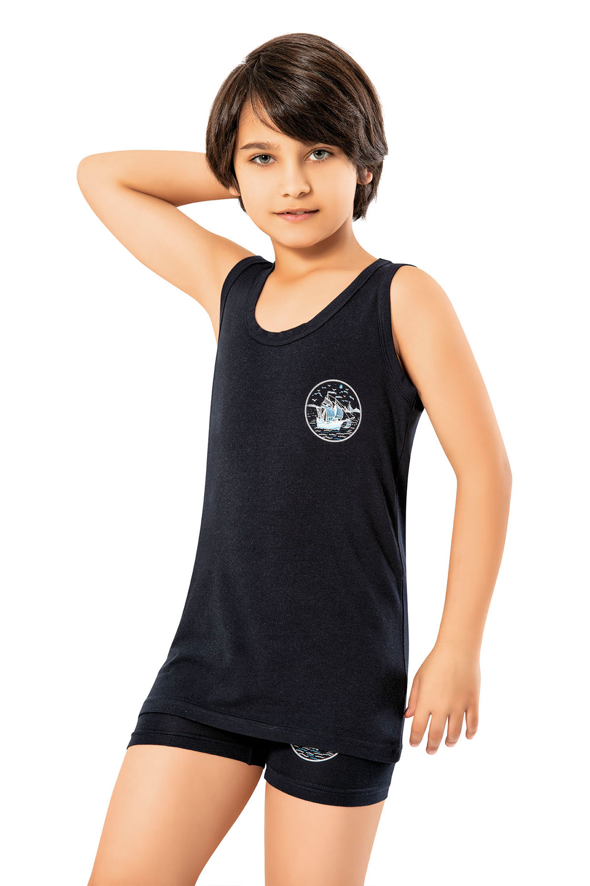 Kota Erkek Çocuk Kalın Askılı Atlet Desenli Pamuklu - Thumbnail