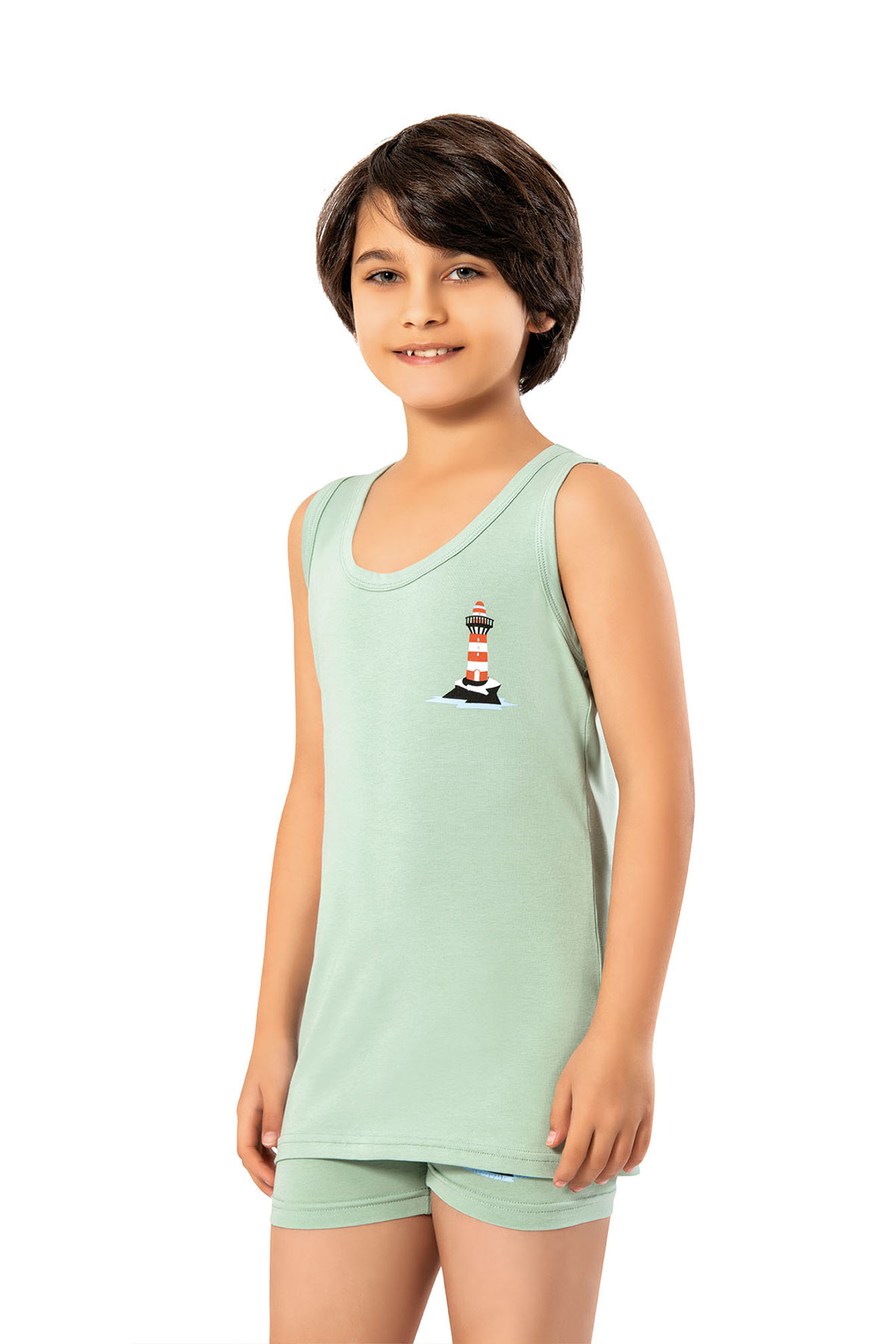 Kota Erkek Çocuk Kalın Askılı Atlet Desenli Pamuklu - Thumbnail