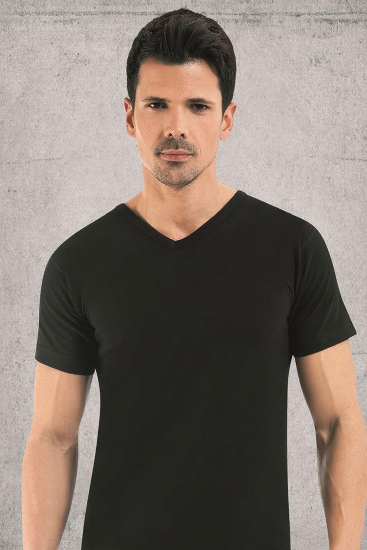 Kota Erkek Yarım Kol Atlet Termal V Yaka - Siyah - LXL - Thumbnail