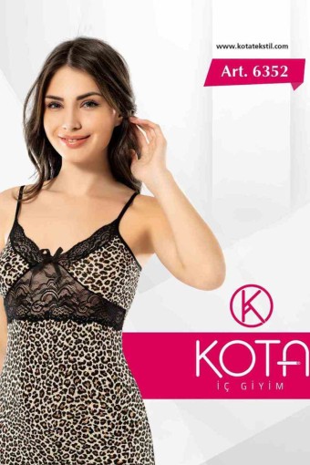 KOTA - Kota Kadın Atlet İp Askılı Dantelli Leopar Pamuklu (1)