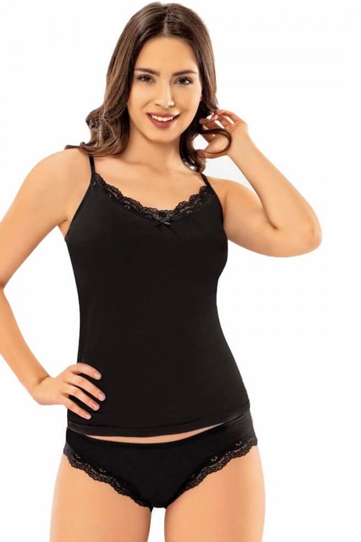 Kota Kadın Atlet ve Külot Takımı Dantelli Pamuklu - Thumbnail