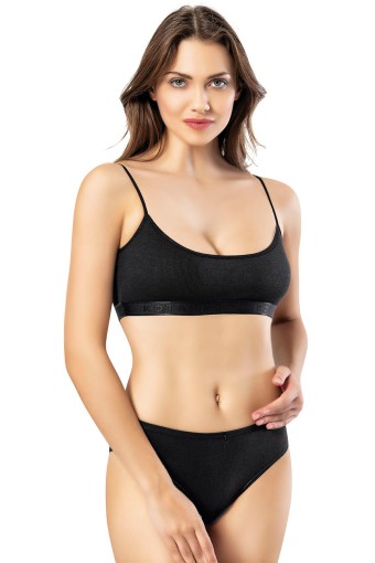 KOTA - Kota Kadın Büstiyer İp Askılı Penye Pedli Kaşkorse - Siyah - 100-105