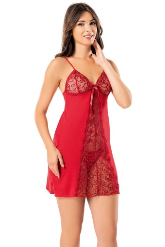 KOTA - Kota Kadın Gecelik Fantezi İp Askılı Gögsü Ve Önü Dantelli Viskon