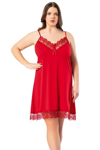 KOTA - Kota Kadın Gecelik Kısa Kollu Kolları Ve Yakası Dantelli Büyük Beden Viskon