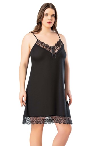 KOTA - Kota Kadın Gecelik Kısa Kollu Kolları Ve Yakası Dantelli Büyük Beden Viskon (1)