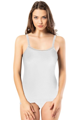 KOTA - Kota Kadın Atlet İp Askılı Yaka Ve Askısı Dantelli Penye - Beyaz - XL