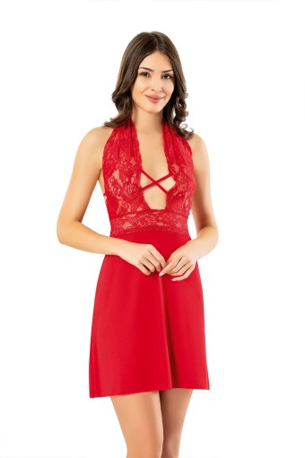 KOTA - Kota Kadın Gecelik Fantezi Kısa Kalın Askılı Dekolte Dantelli Sırtı Açık Viskon