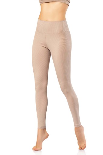 KOTA - Kota Kadın Tayt Yüksek Bel Fitilli Dalgıç - Taş - 2XL