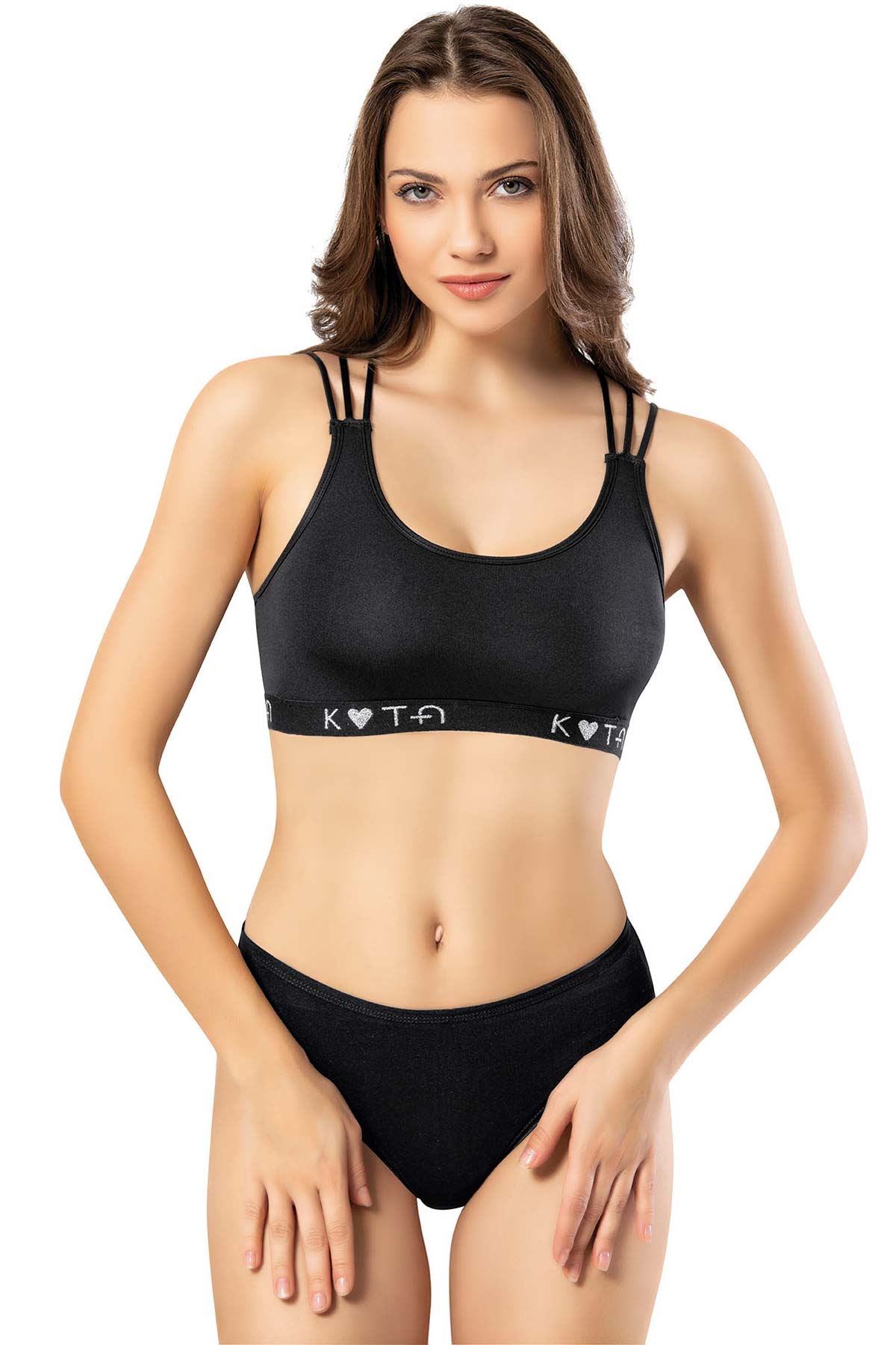 Kota Kadın Tek Büstiyer Sırtı İp Detaylı Göğsü Pedli Alt Kısmı Yazılı Dalgıç - Thumbnail