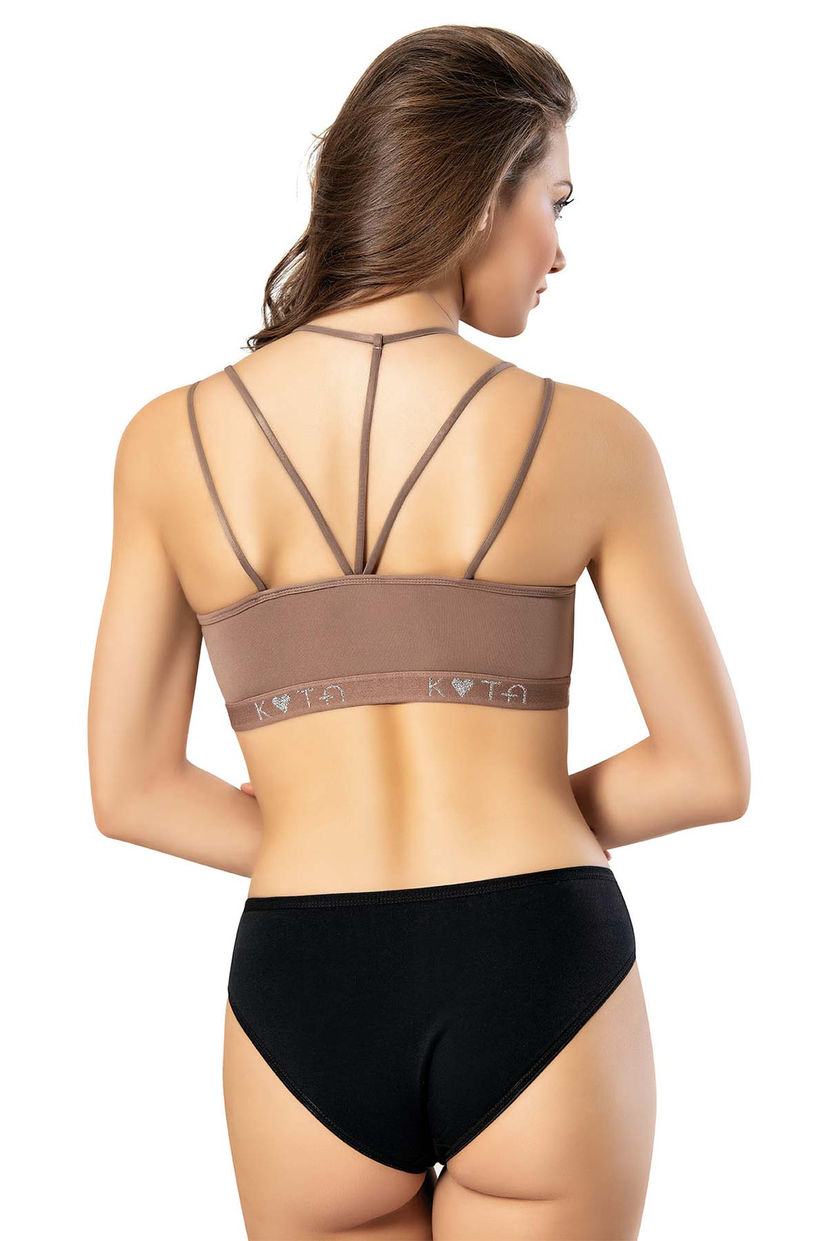 Kota Kadın Tek Büstiyer Sırtı İp Detaylı Göğsü Pedli Alt Kısmı Yazılı Dalgıç - Thumbnail