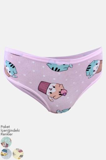 KOTA - Kota Kız Çocuk Slip Külot Kedi Desenli Penye