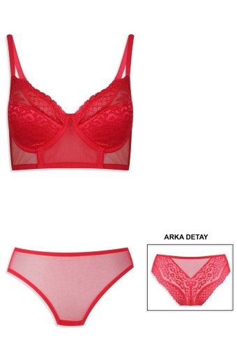 KOZA - Koza Kadın Ayça Büstiyer Takım Dantelli - Kırmızı