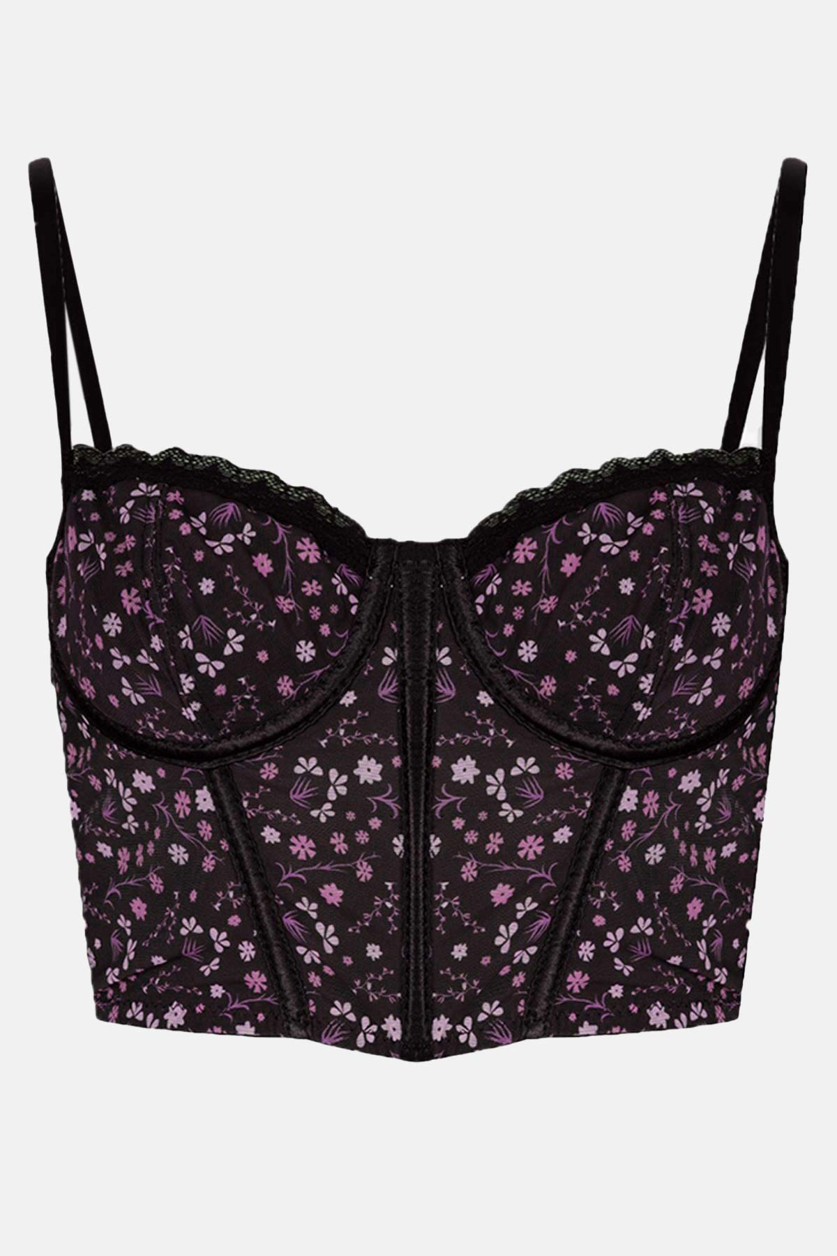 Koza Kadın Büstiyer Balenli Transparan - Siyah Pembe (150) - Thumbnail