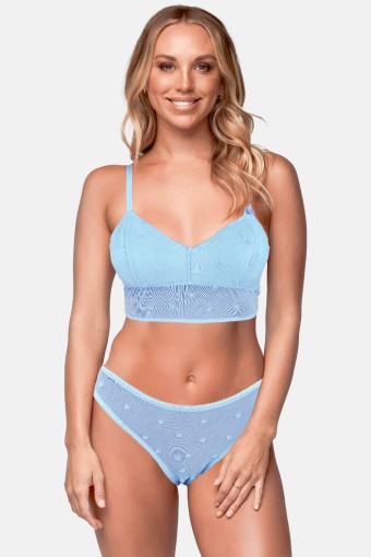 KOZA - Koza Kadın Büstiyer Takımı Kendinden Kaplı Kalpli - Bebek Mavisi