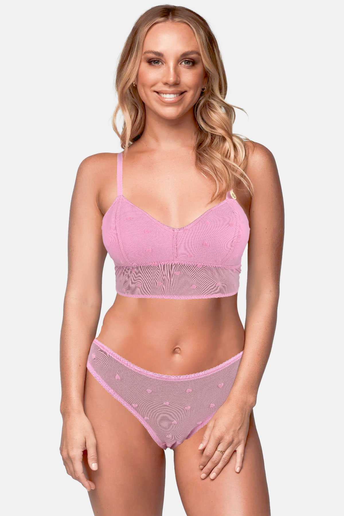 Koza Kadın Büstiyer Takımı Kendinden Kaplı Kalpli - Ekru - Thumbnail